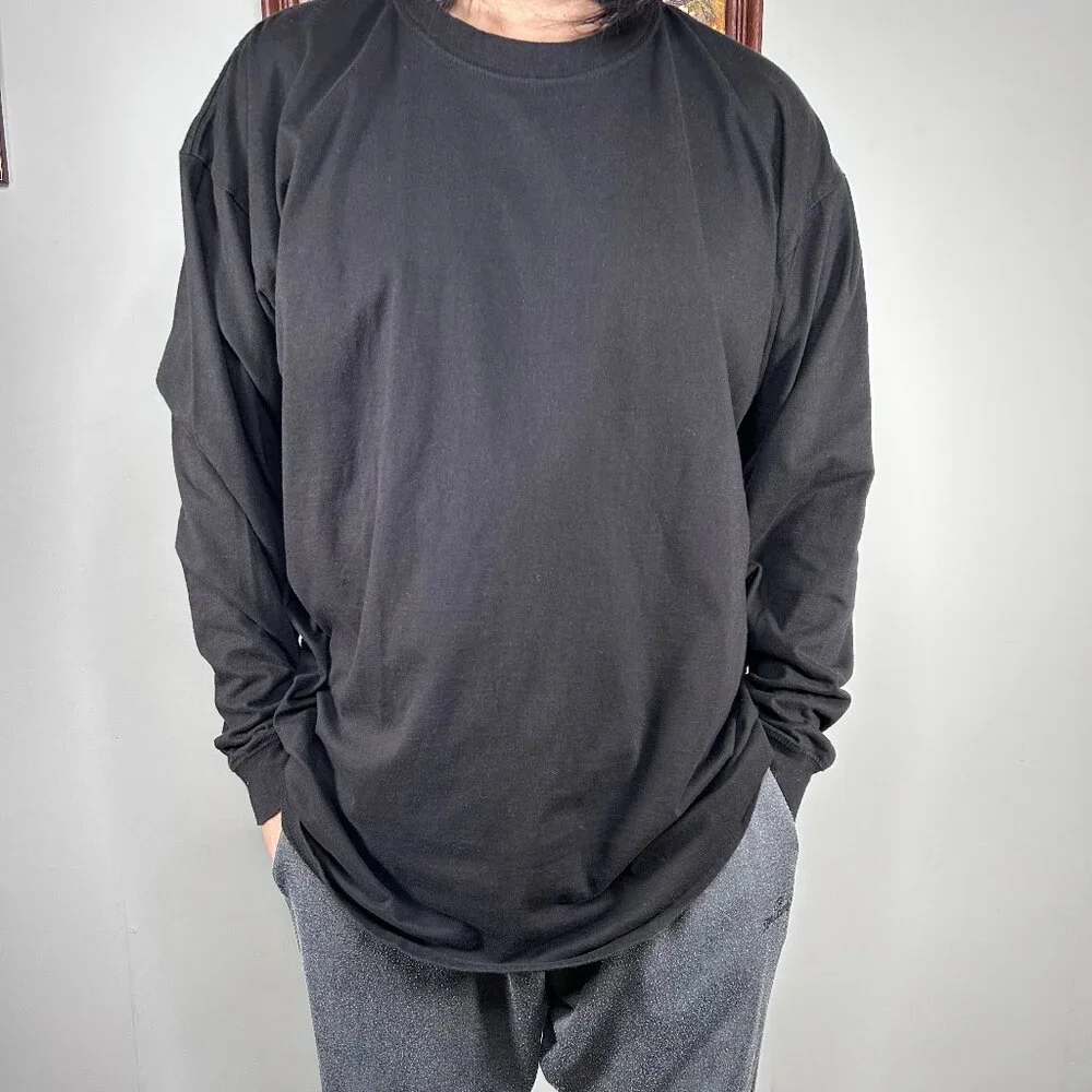 Sada Long Sleeve Shirt Top Men's 2X Crew Neck Black Casual 100% Cotton - Picture 1 of 12